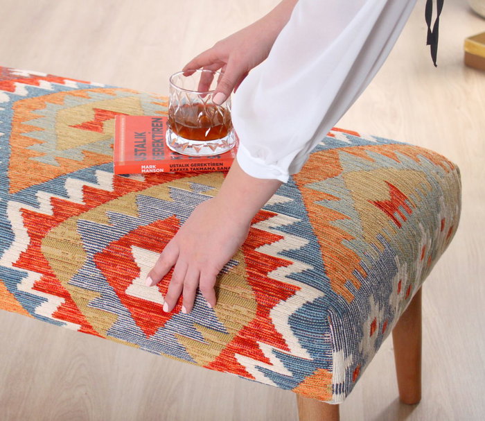 Atelier Del Sofa Banco de Algodón y Lino con Patas de Madera de Haya, Esponja Ortopédica, 91x46x42 cm